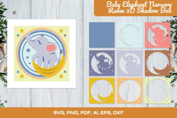 Baby Elephant Nursery 3D Shadow Box Art