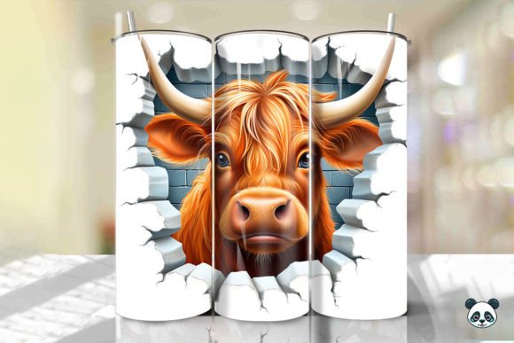 Bringing the Colorful Highland Cow 3D Cracked Hole 6 Design to Life on Custom Tumblers