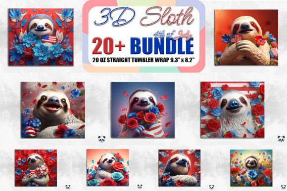 Celebrate Independence Day with the Patriotic Sloth 3D Tumbler Wrap Bundle